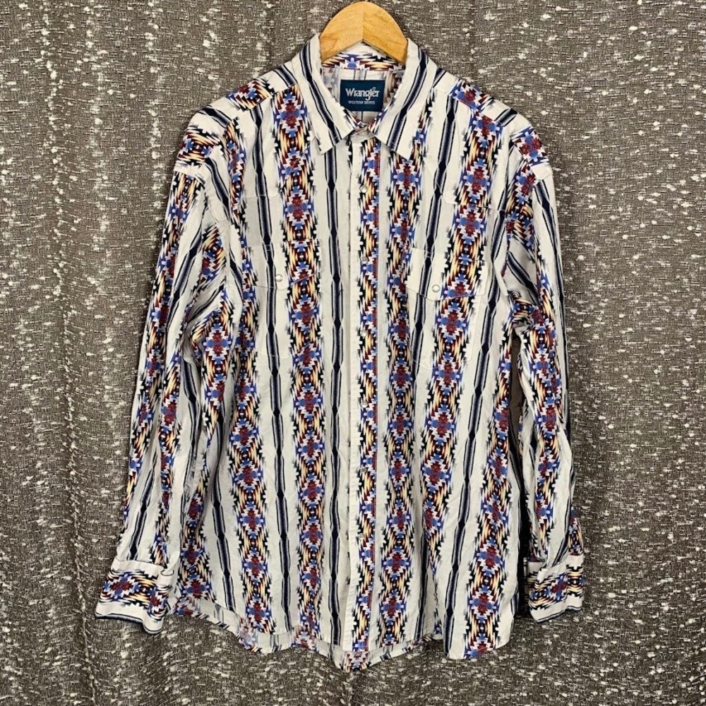 Wrangler Western Shirt Brushpopper Style Pearl Snap Aztec Geometric Men's XL